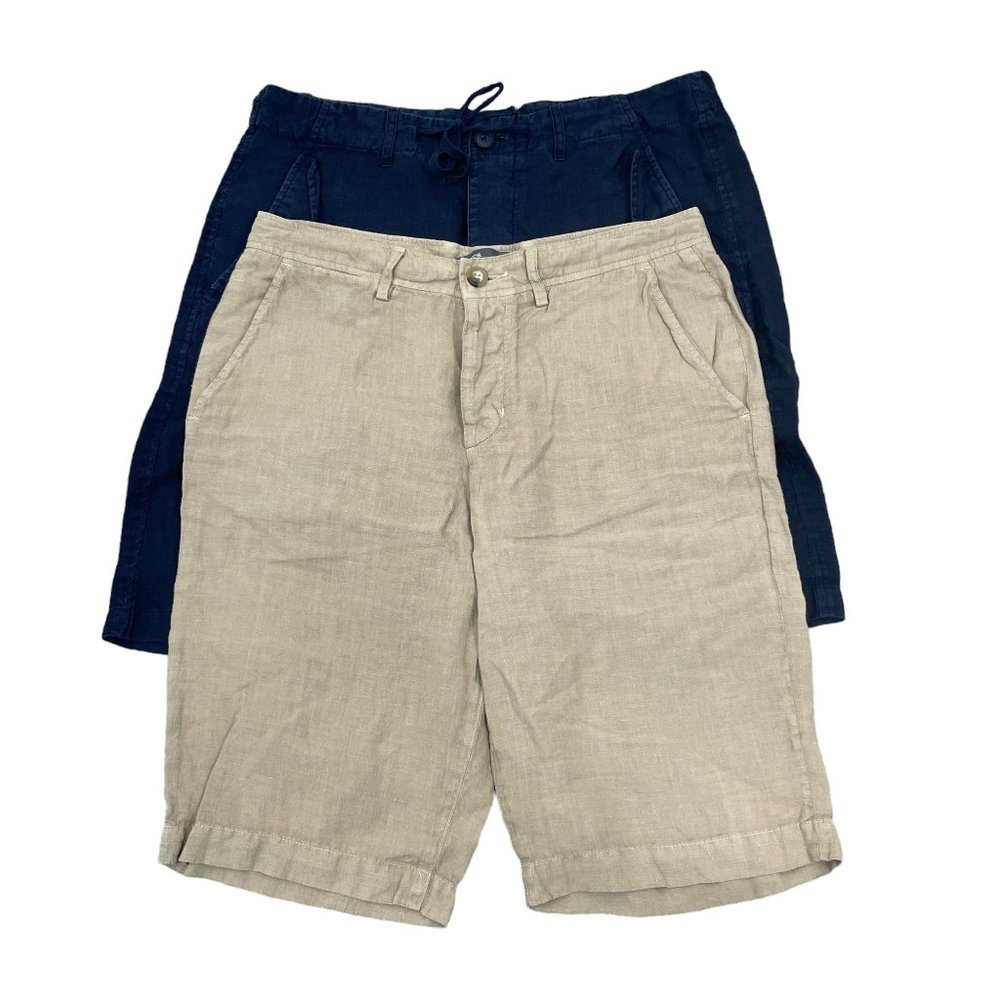 Lot of 2 Vince Men’s Size S 100% Linen Shorts Drawstring Waist Navy/ Beige